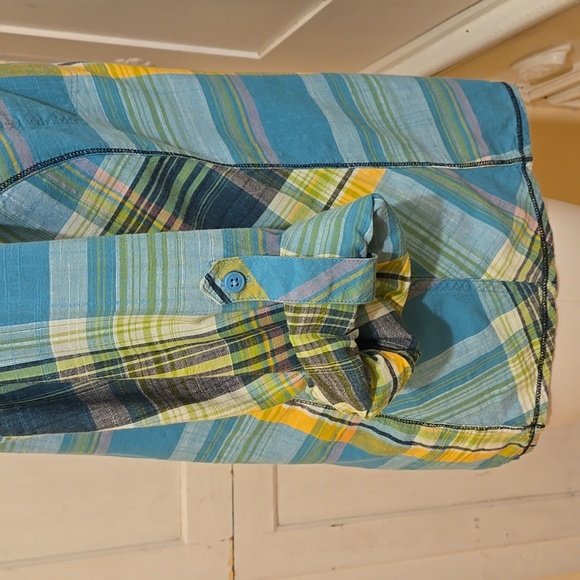 Columbia green and yellow plaid cotton button-down shirt Sz XL - Picture 7 of 10